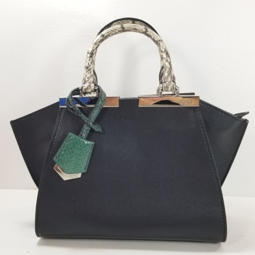 Fendi TroisJours Mini Black Leather & Snakeskin Shoulder Crossbody HandBag